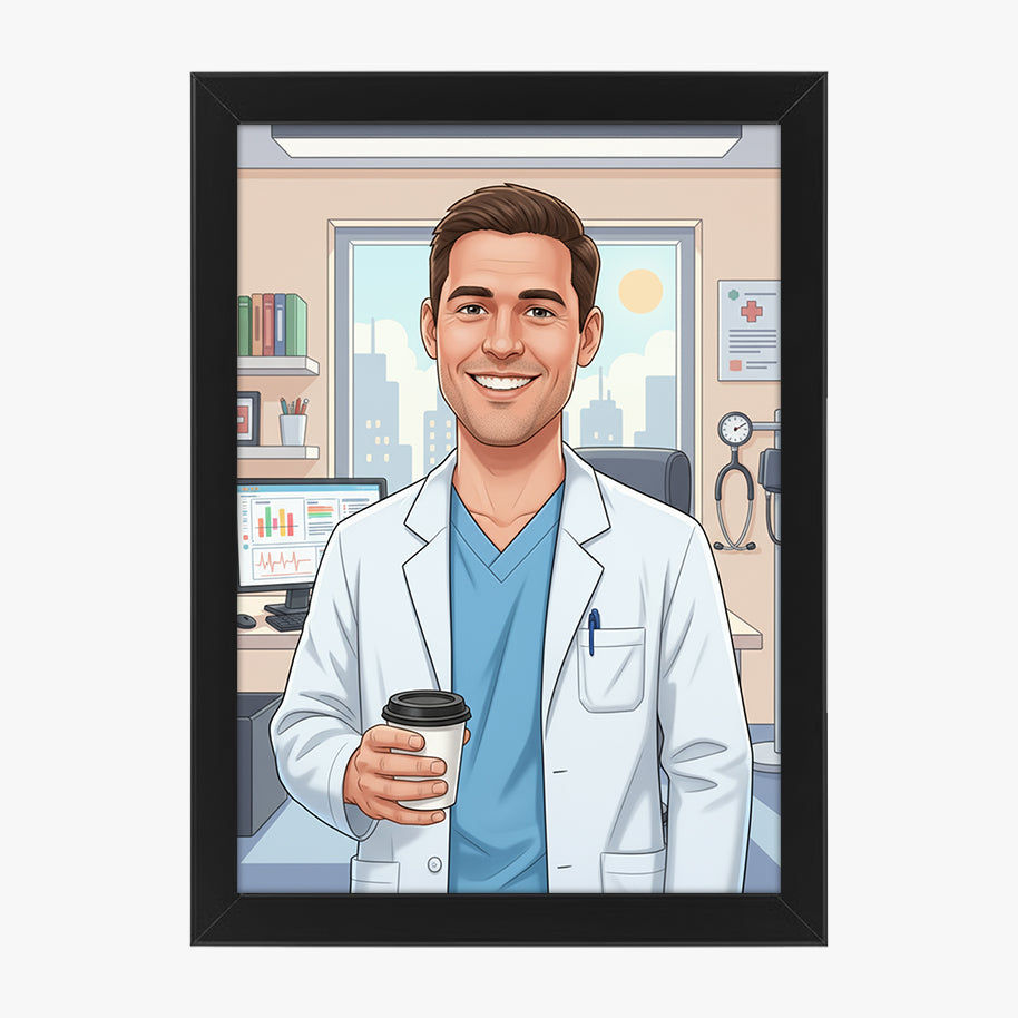 Tablou personalizat caricatură – Doctor | Cadou unic și amuzant pentru medici și profesioniști din domeniul sănătății