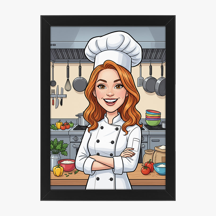 Tablou personalizat caricatură – Bucătar/șefă de echipă | Cadou original și amuzant pentru pasionații de gastronomie