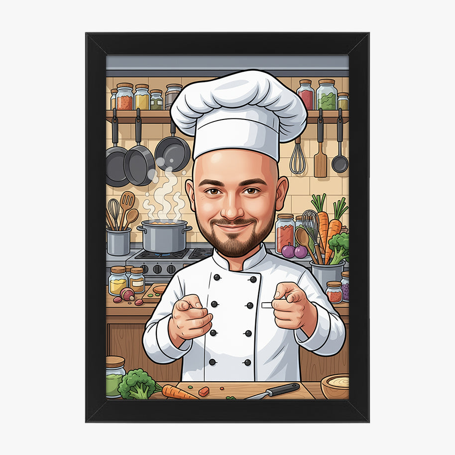 Tablou personalizat caricatură – Bucătar | Cadou original și amuzant pentru pasionații de gastronomie