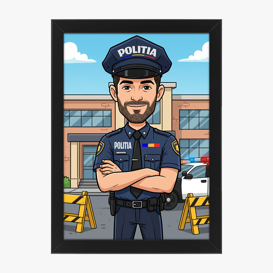 Tablou personalizat caricatură – Polițist | Cadou original și emoționant pentru forțele de ordine