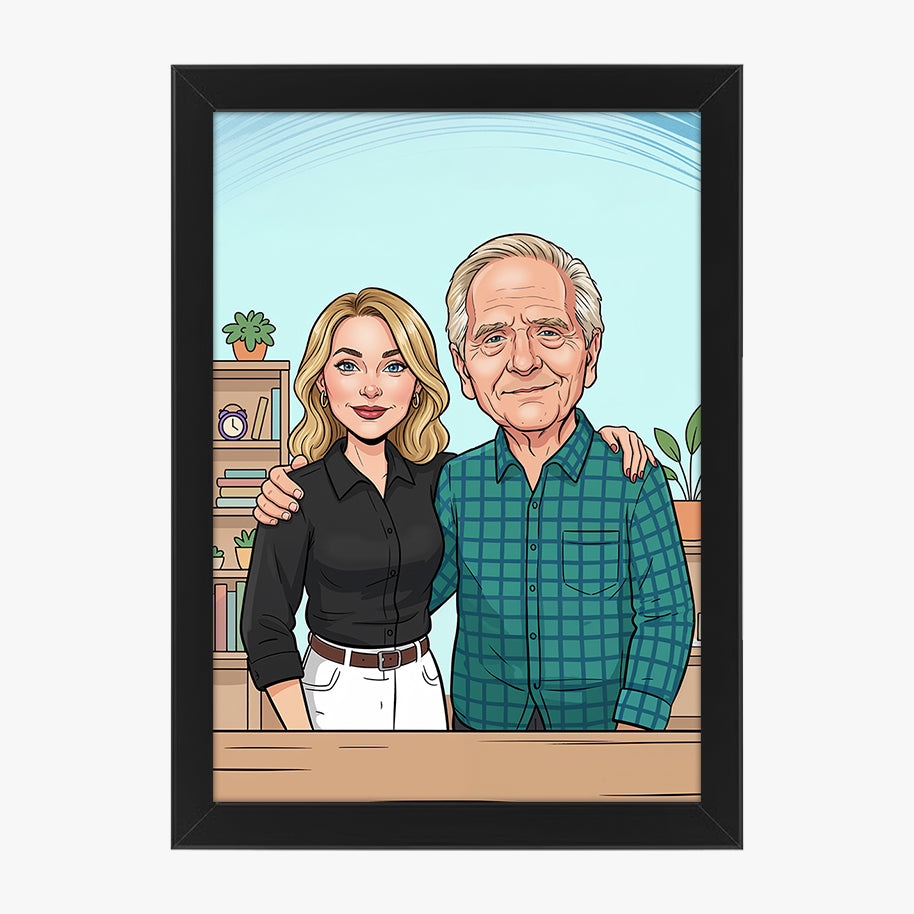 Tablou personalizat caricatură – Persoană + Persoană (Memorial) | Cadou emoționant și memorabil pentru păstrarea amintirilor