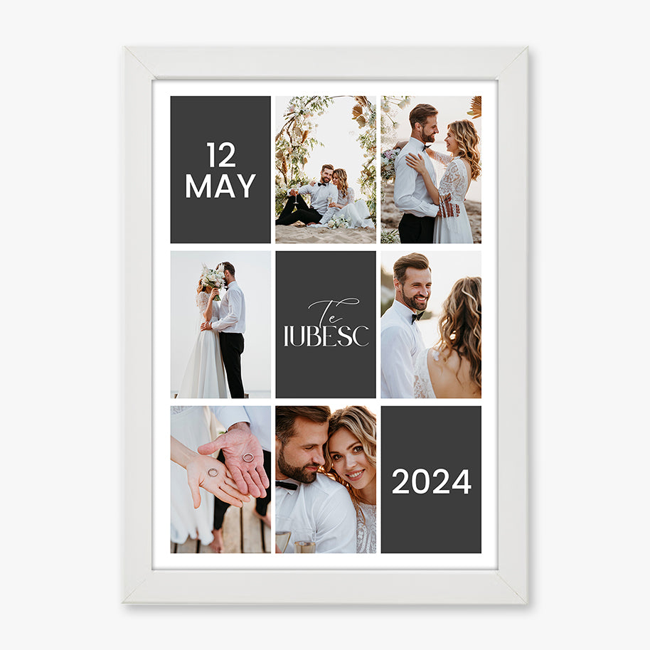 Tablou colaj foto personalizat de nuntă – Decor modern cu data evenimentului și mesaj