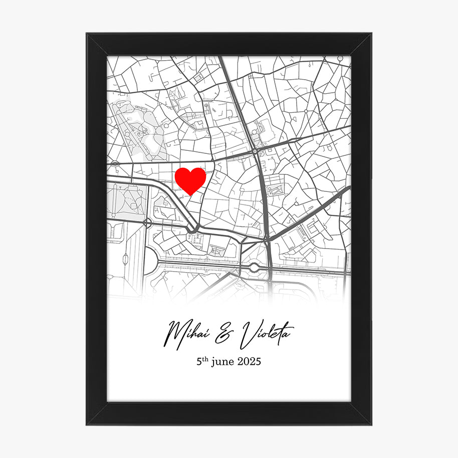 Tablou personalizat hartă cu locație – Cadou romantic pentru cupluri
