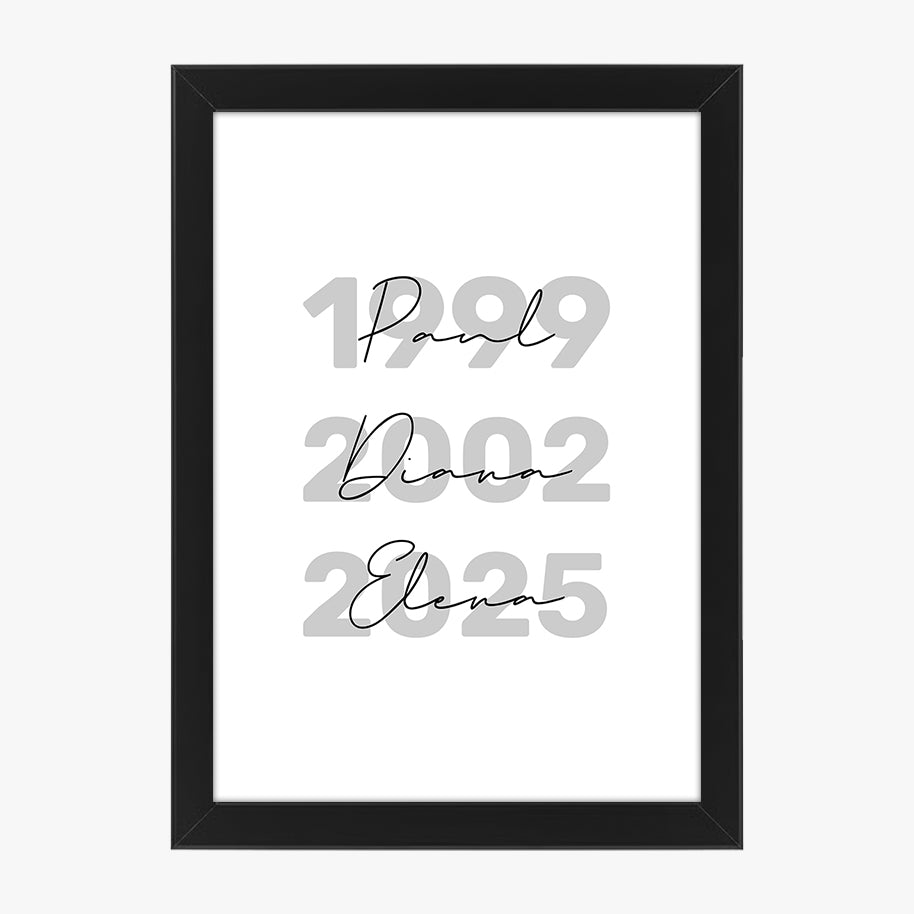 Tablou personalizat cu ani și nume – Cadou minimalist pentru familie
