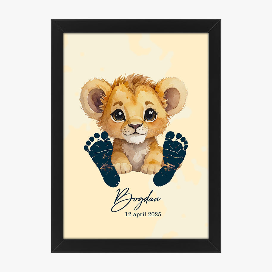 Tablou personalizat bebeluș cu leușor și amprentă – Cadou de botez sau baby shower