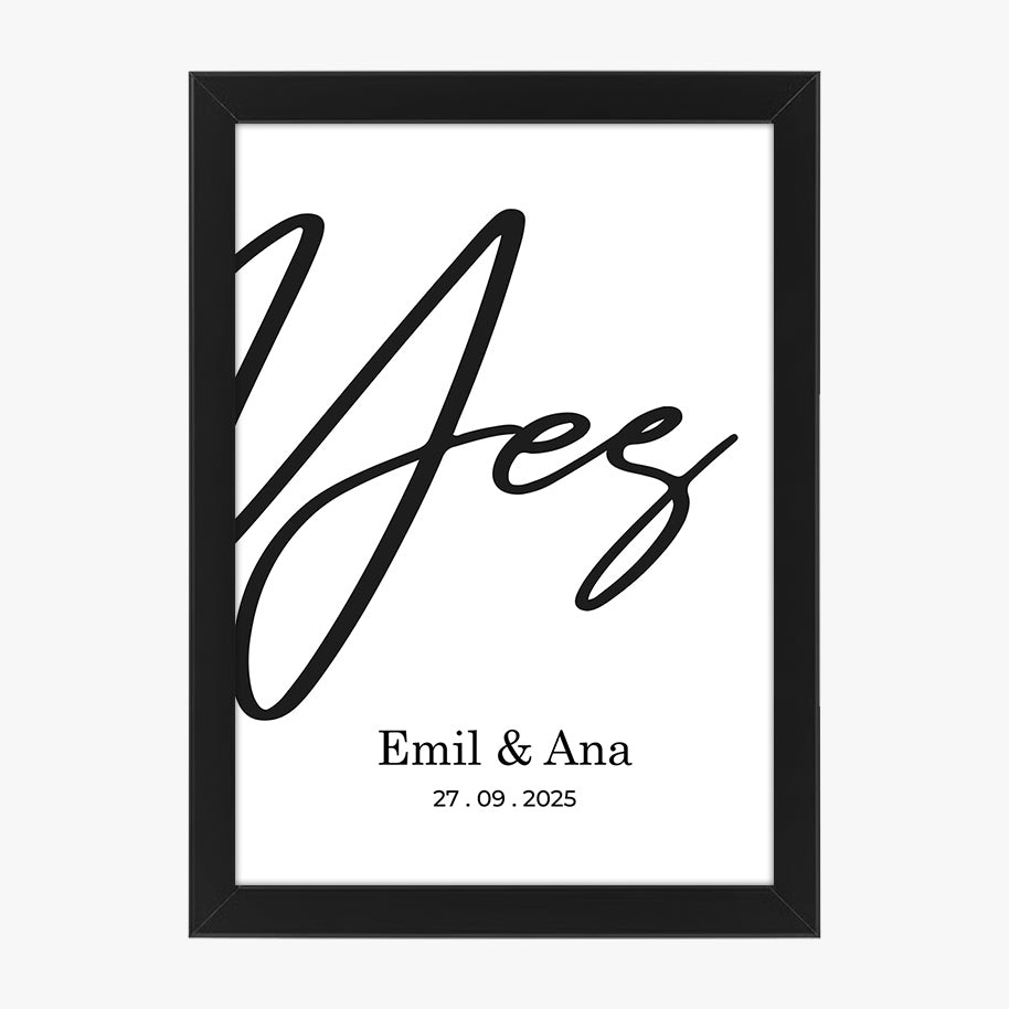 Tablou personalizat logodnă „Yes” – Cadou elegant pentru cupluri și nuntă