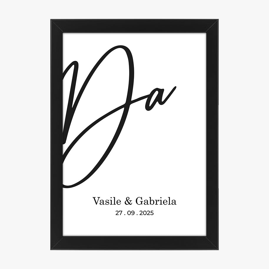 Tablou personalizat „Da” – Cadou elegant pentru logodnă sau nuntă