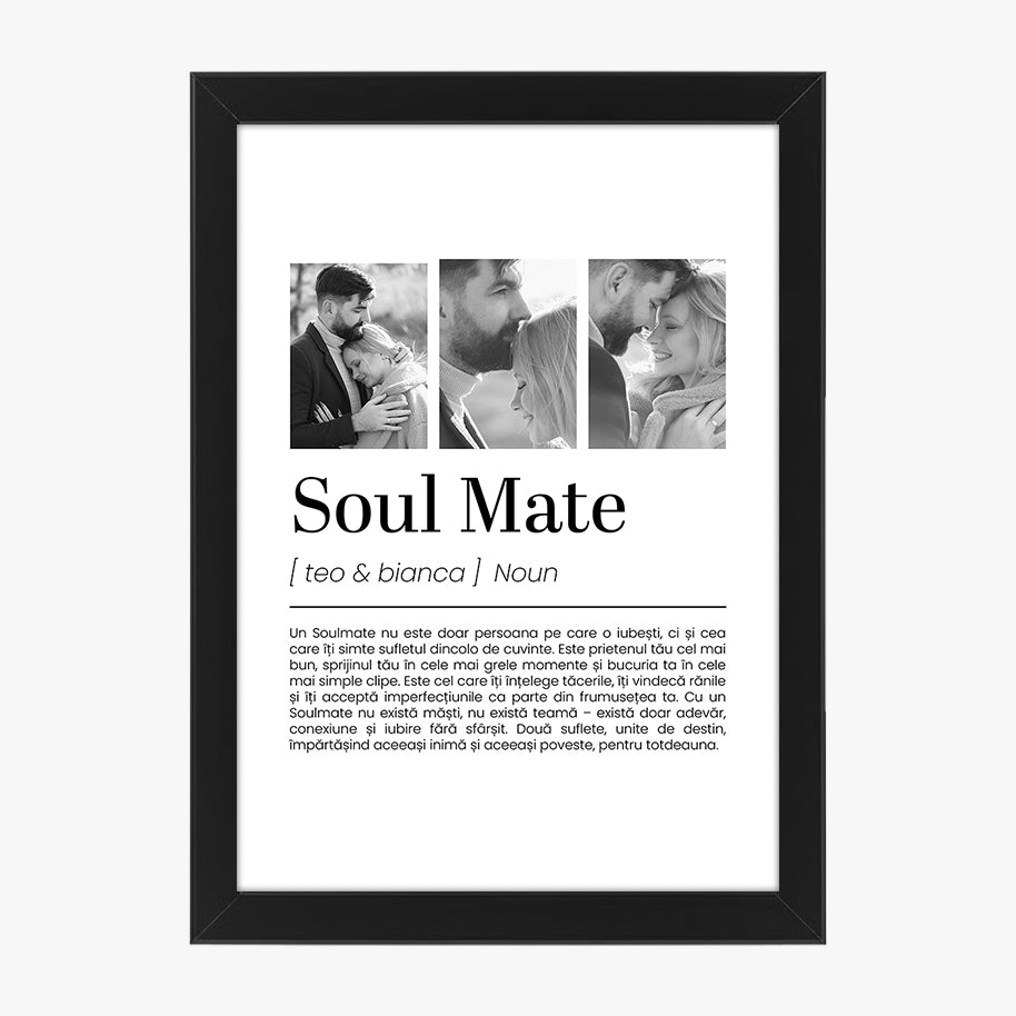 Tablou personalizat „Soul Mate” cu fotografie și text – Cadou romantic pentru cupluri