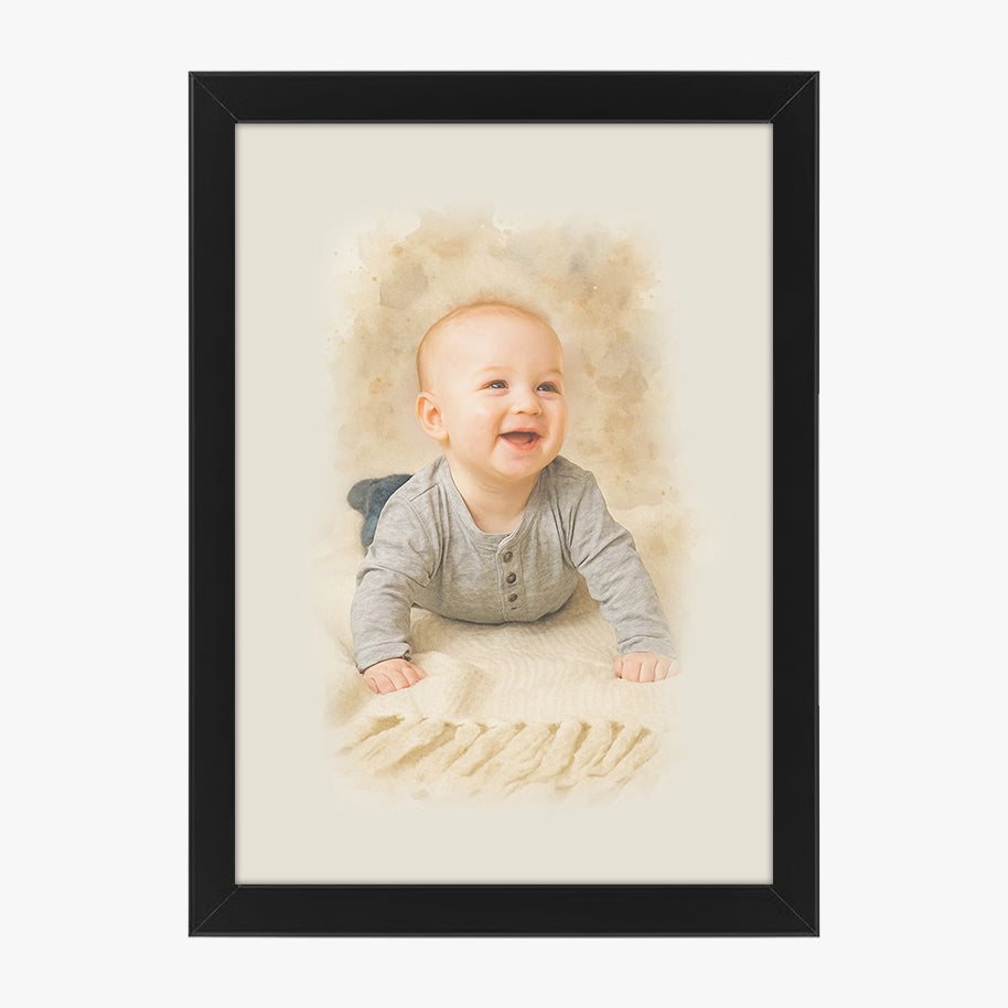 Tablou personalizat bebeluș cu efect acuarelă – Cadou unic pentru botez și baby shower