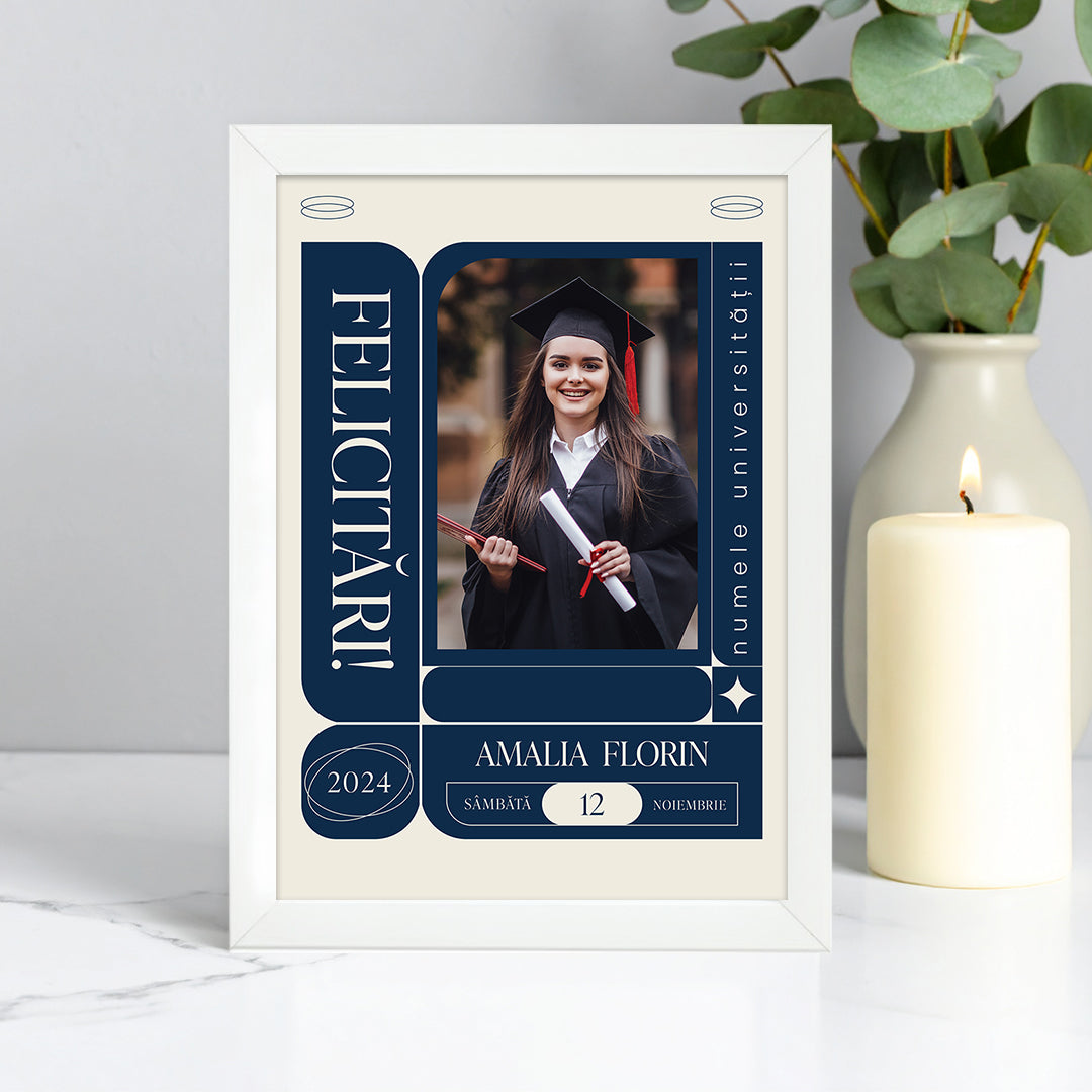 Tablou personalizat absolvire – Portret absolvent cu nume și universitate