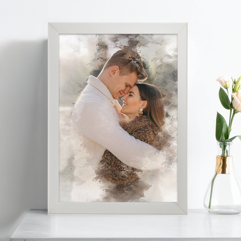 Tablou personalizat cu efect acuarelă și textură pânză – Cadou artistic pentru cupluri și familie