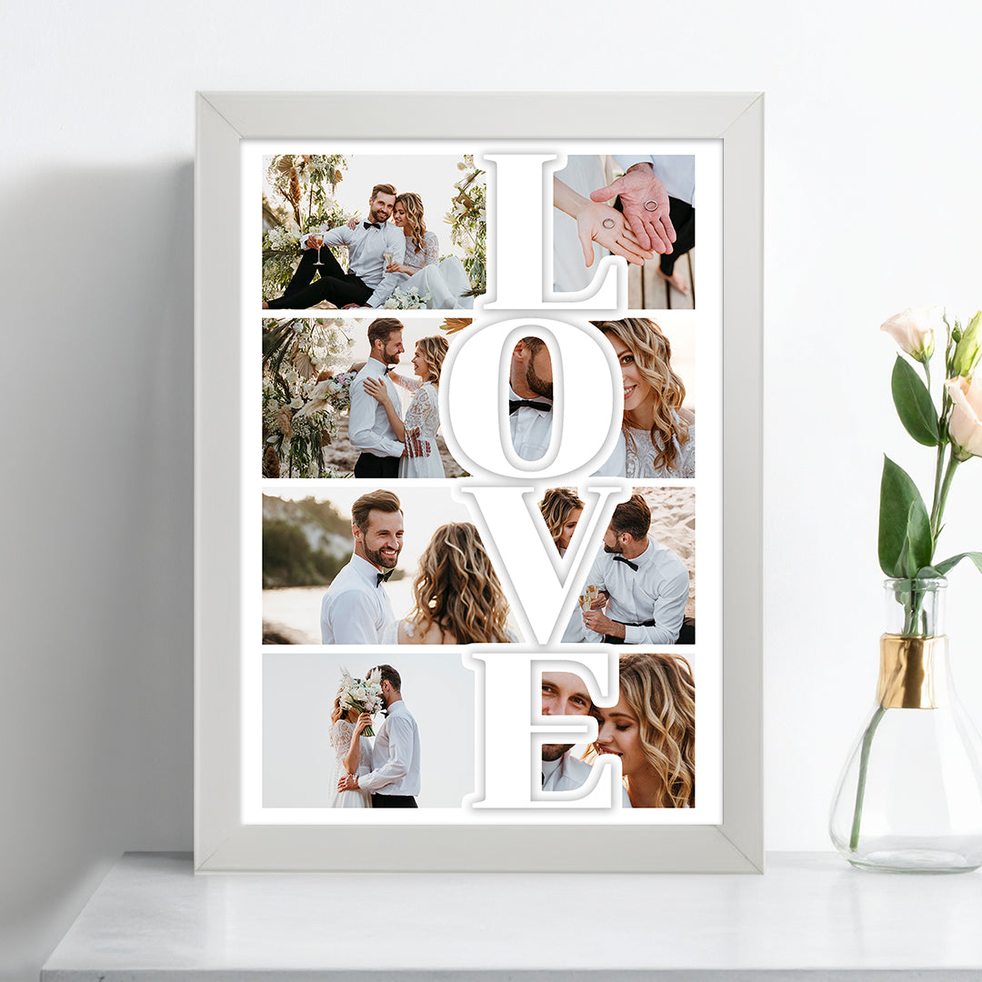 Tablou colaj LOVE personalizat – Cadou romantic pentru cupluri și nuntă
