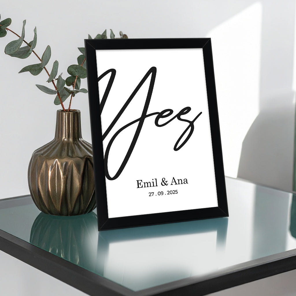 Tablou personalizat logodnă „Yes” – Cadou elegant pentru cupluri și nuntă