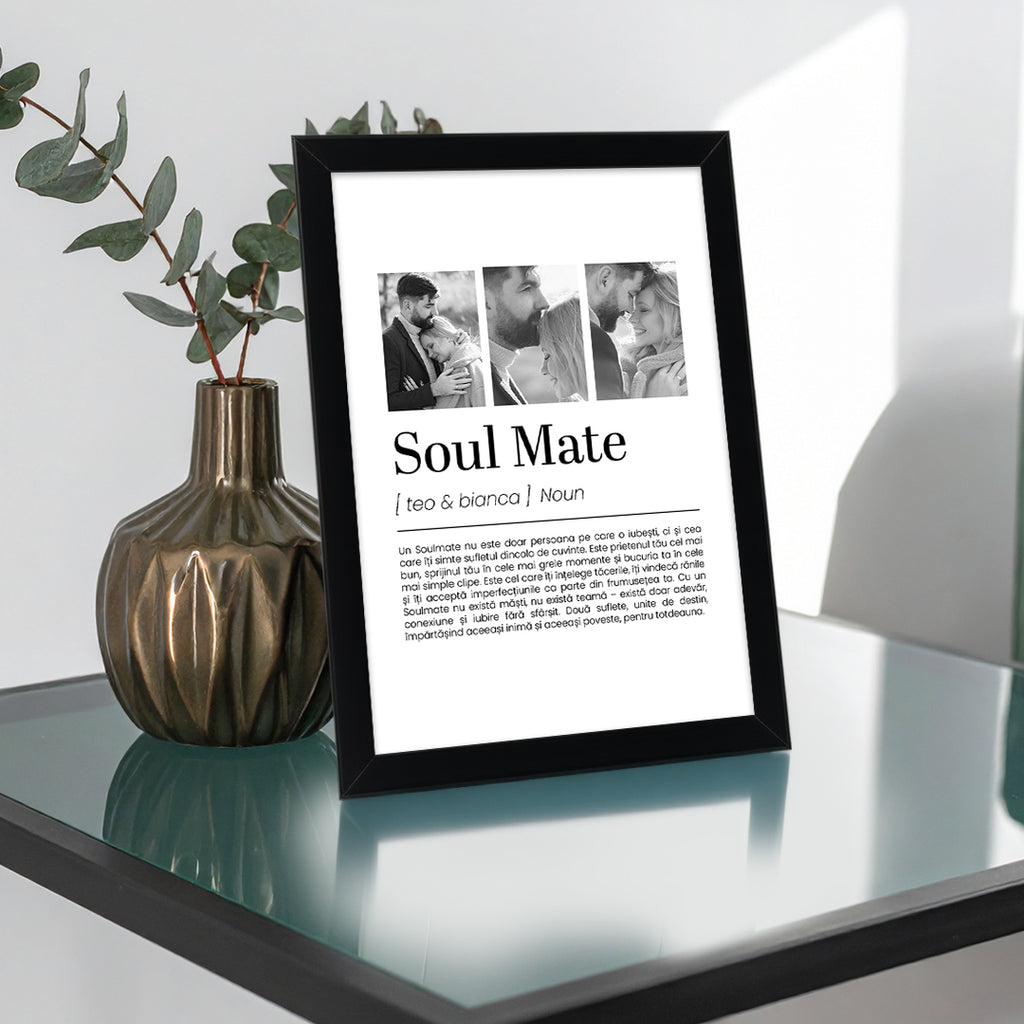 Tablou personalizat „Soul Mate” cu fotografie și text – Cadou romantic pentru cupluri