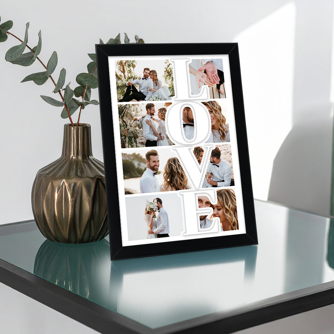 Tablou colaj LOVE personalizat – Cadou romantic pentru cupluri și nuntă