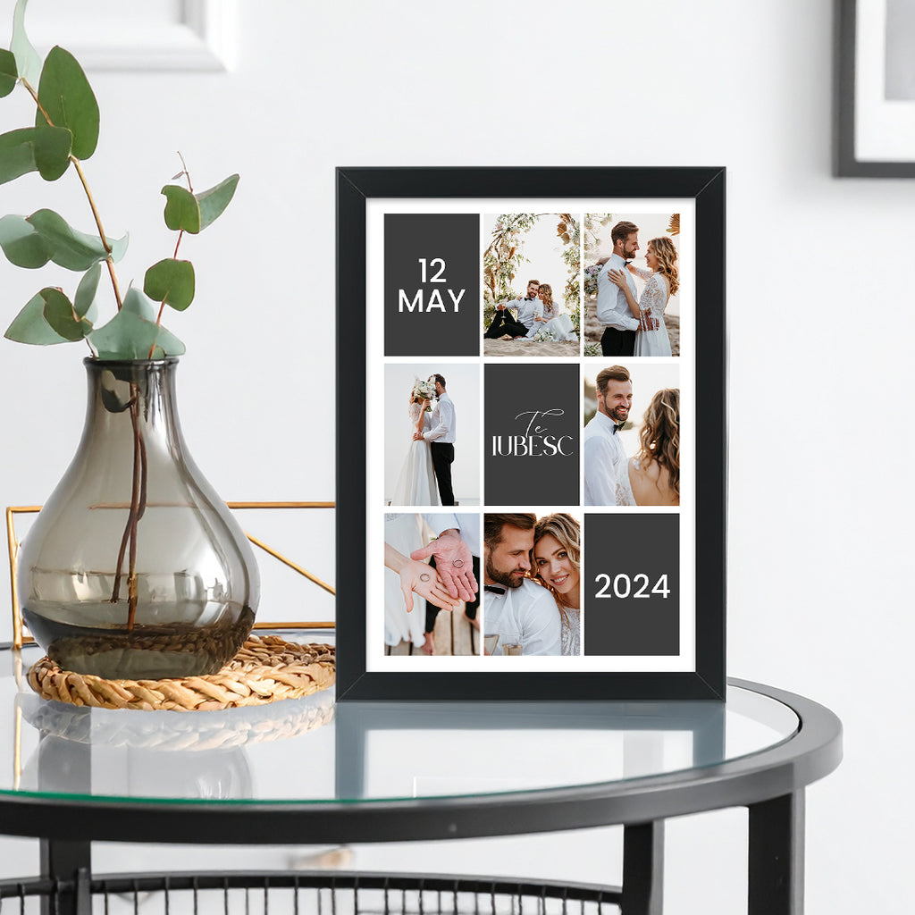 Tablou colaj foto personalizat de nuntă – Decor modern cu data evenimentului și mesaj
