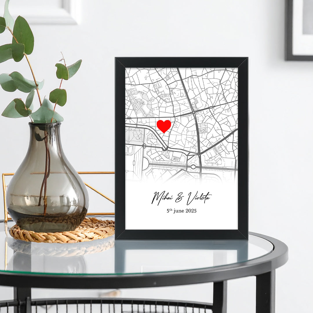 Tablou personalizat hartă cu locație – Cadou romantic pentru cupluri