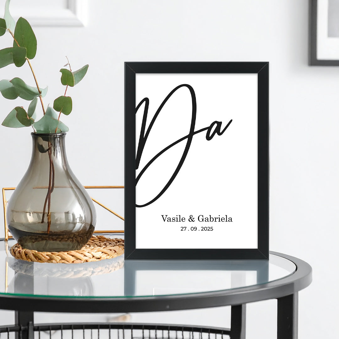 Tablou personalizat „Da” – Cadou elegant pentru logodnă sau nuntă