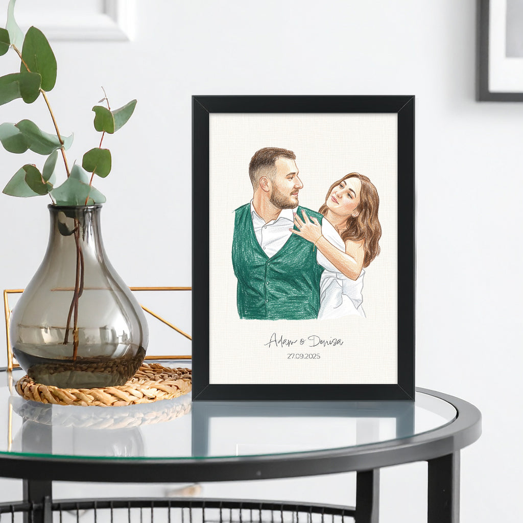 Tablou personalizat desenat în creioane colorate – Cadou artistic și emoționant din orice fotografie