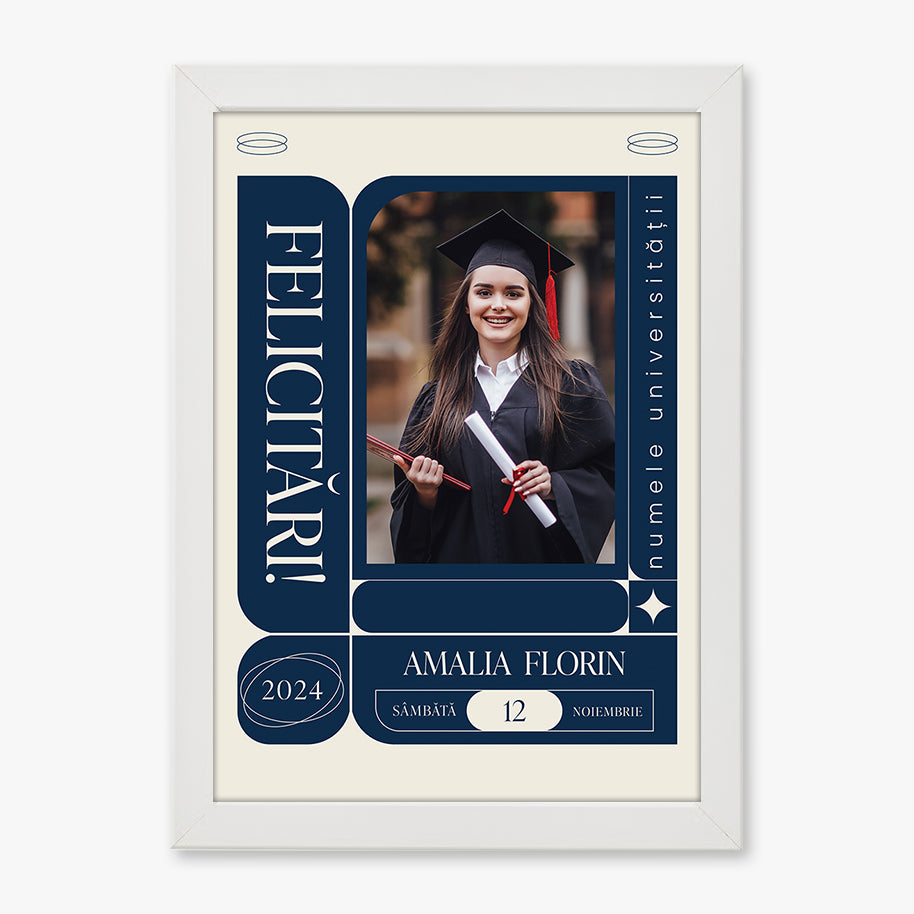 Tablou personalizat absolvire – Portret absolvent cu nume și universitate
