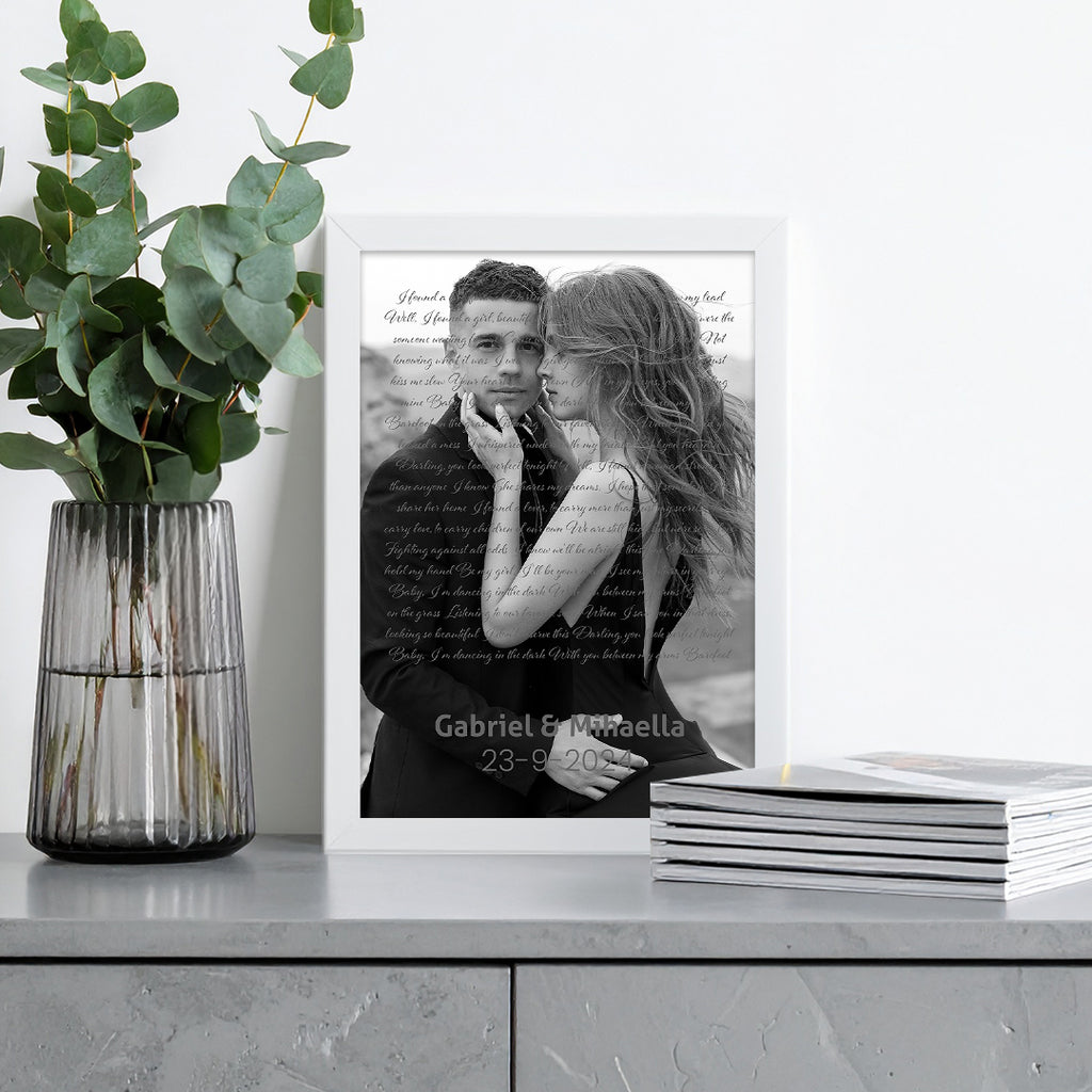 Tablou personalizat cu fotografie și text – Cadou romantic pentru cupluri și aniversări