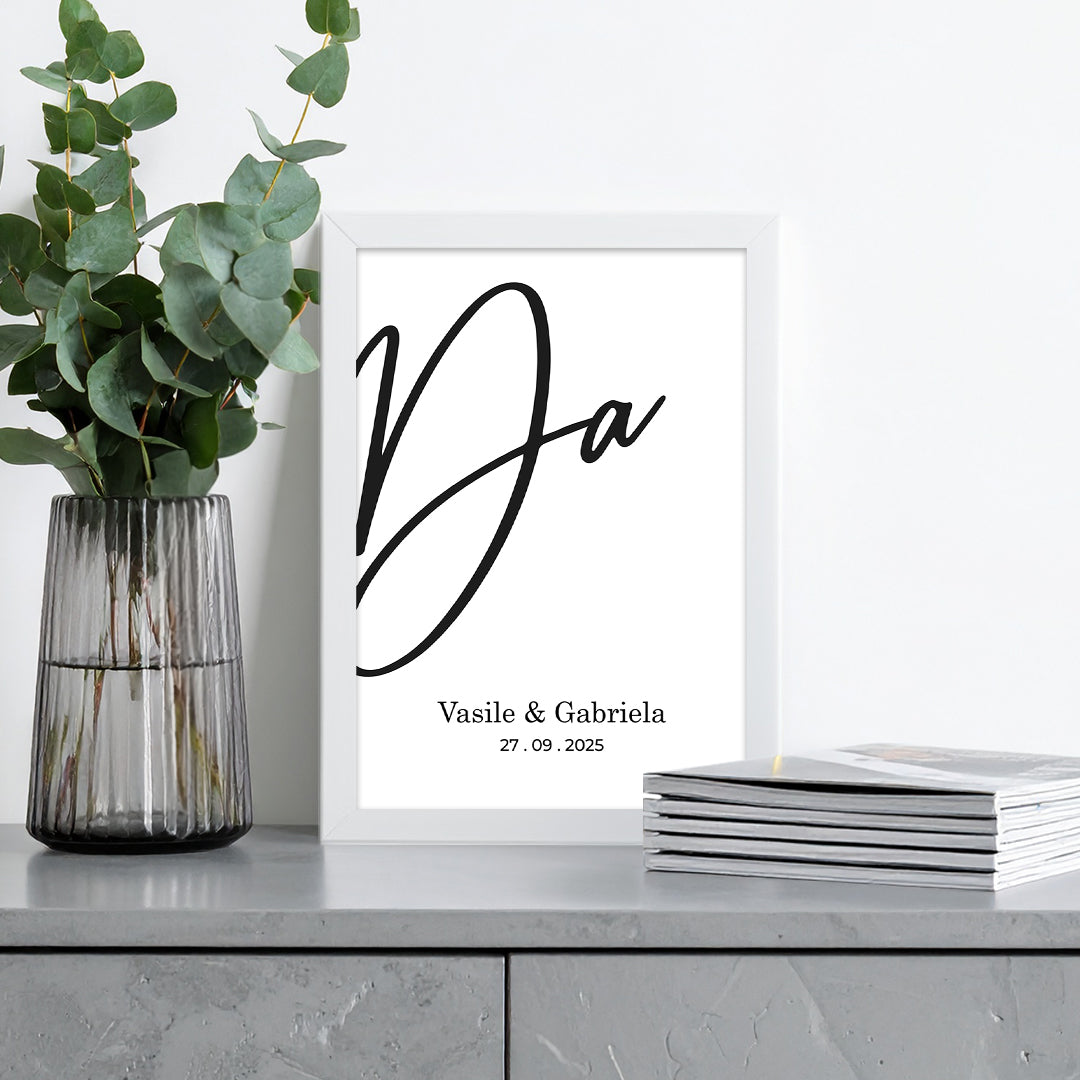 Tablou personalizat „Da” – Cadou elegant pentru logodnă sau nuntă