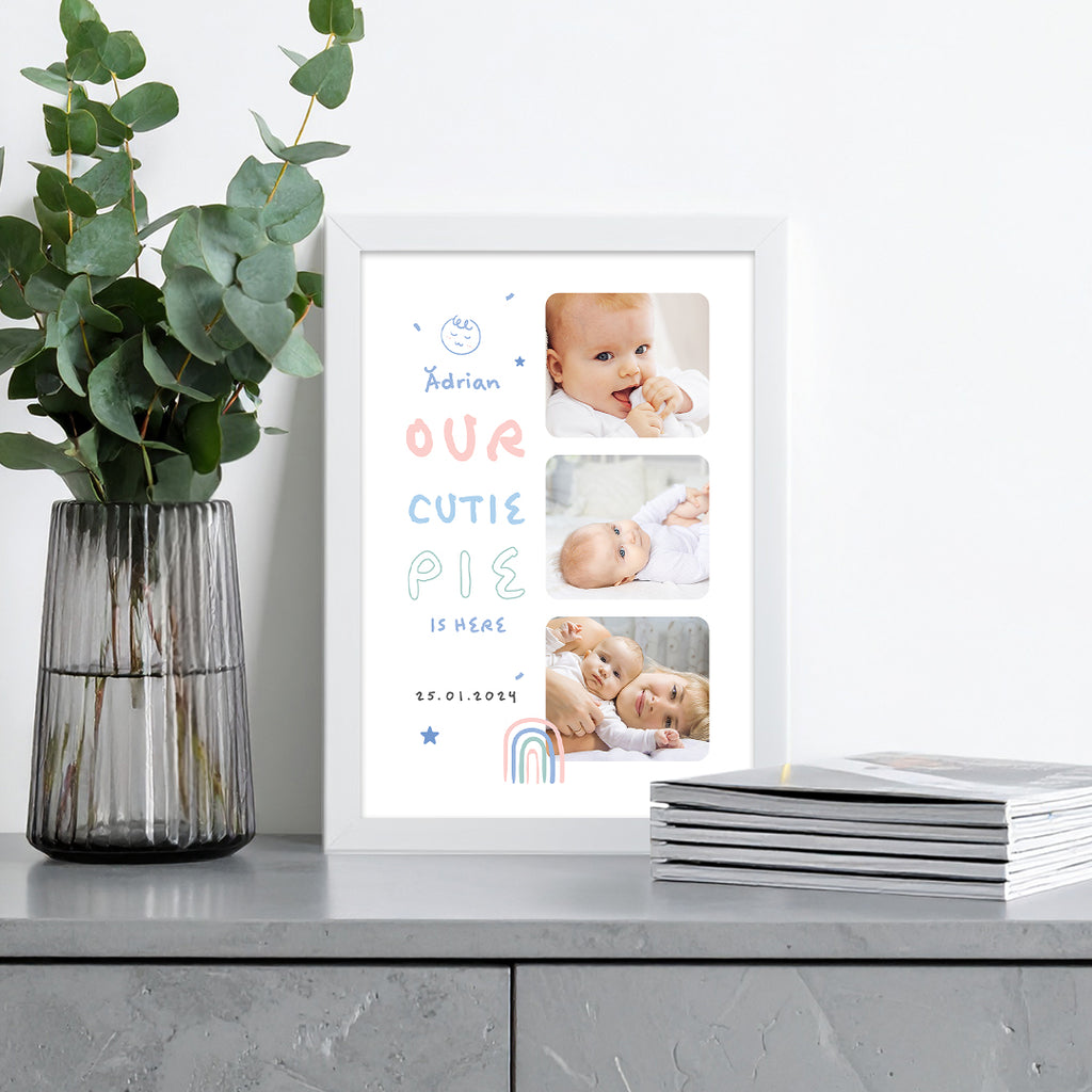 Tablou personalizat bebeluș – Colaj foto cu nume și dată