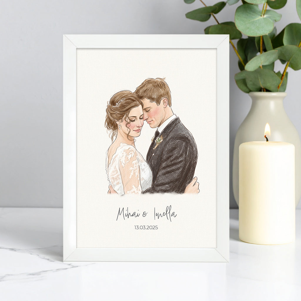 Tablou personalizat desenat în creioane colorate – Cadou artistic și emoționant din orice fotografie
