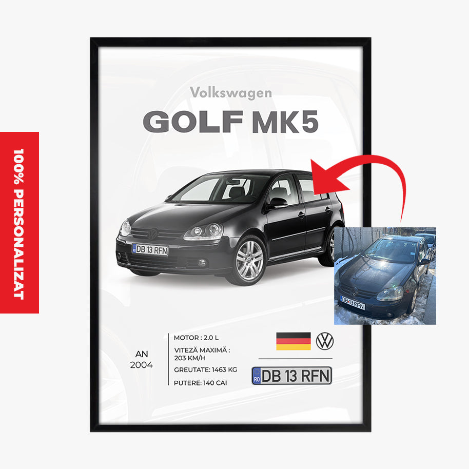 Tablou auto personalizat cu poză, număr și specificații mașină