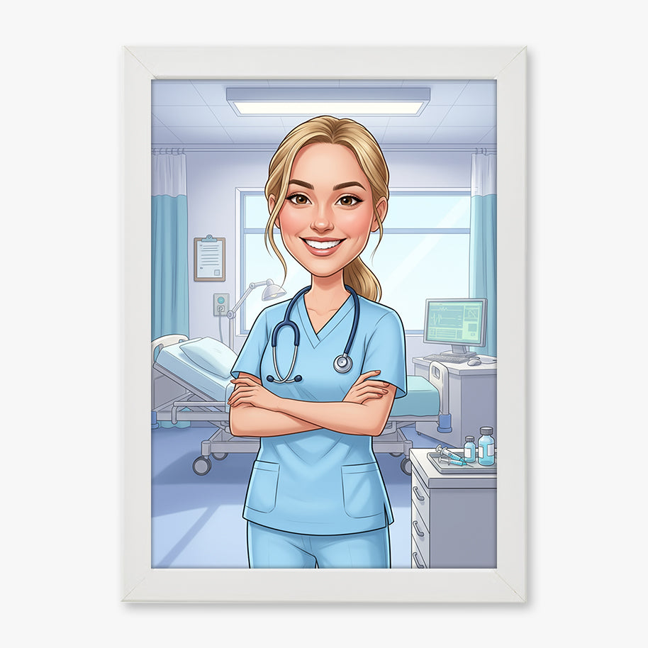 Tablou personalizat caricatură – Asistentă medicală | Cadou amuzant și unic pentru asistente și cadre medicale