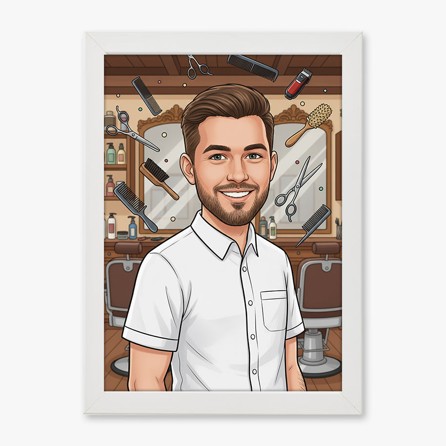 Tablou personalizat caricatură – Frizer | Cadou original și amuzant pentru frizeri și stiliști bărbătești