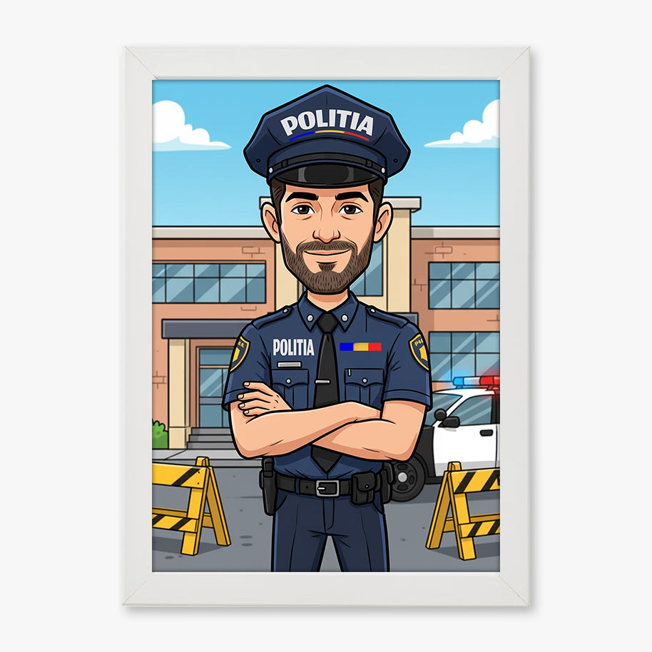 Tablou personalizat caricatură – Polițist | Cadou original și emoționant pentru forțele de ordine