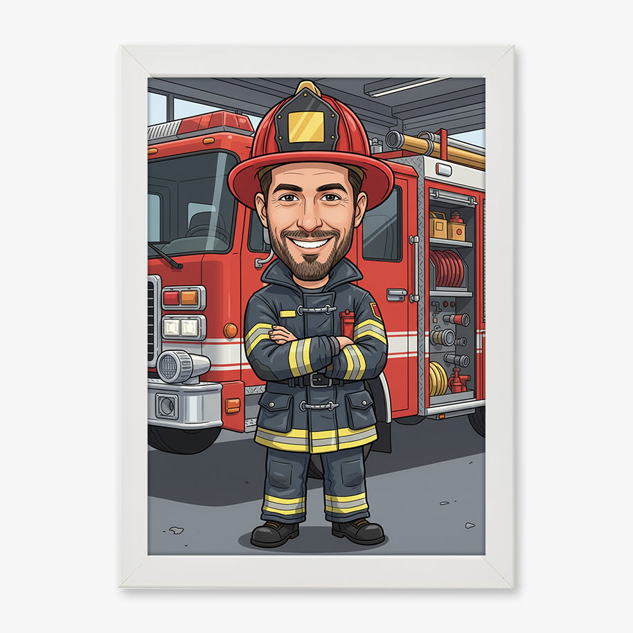 Tablou personalizat caricatură – Pompier | Cadou original și emoționant pentru eroii salvatori