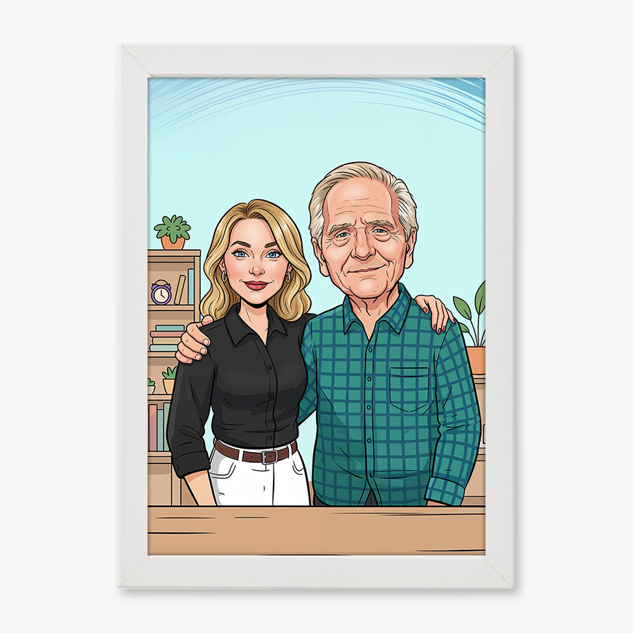 Tablou personalizat caricatură – Persoană + Persoană (Memorial) | Cadou emoționant și memorabil pentru păstrarea amintirilor