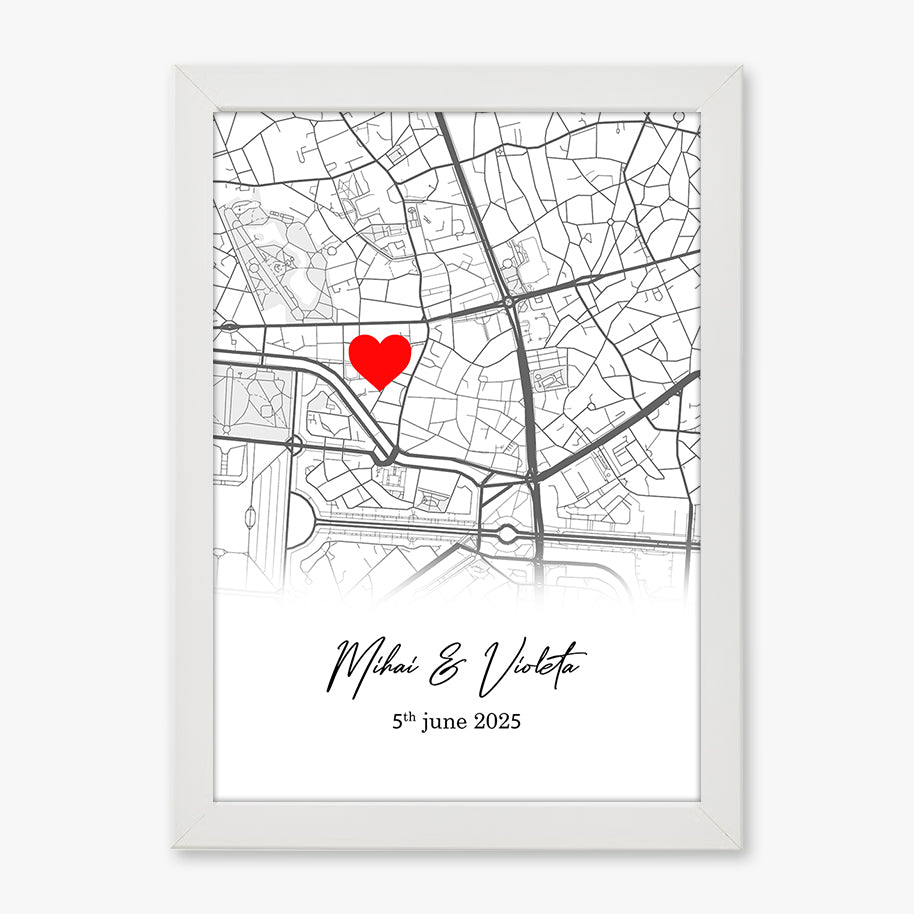 Tablou personalizat hartă cu locație – Cadou romantic pentru cupluri