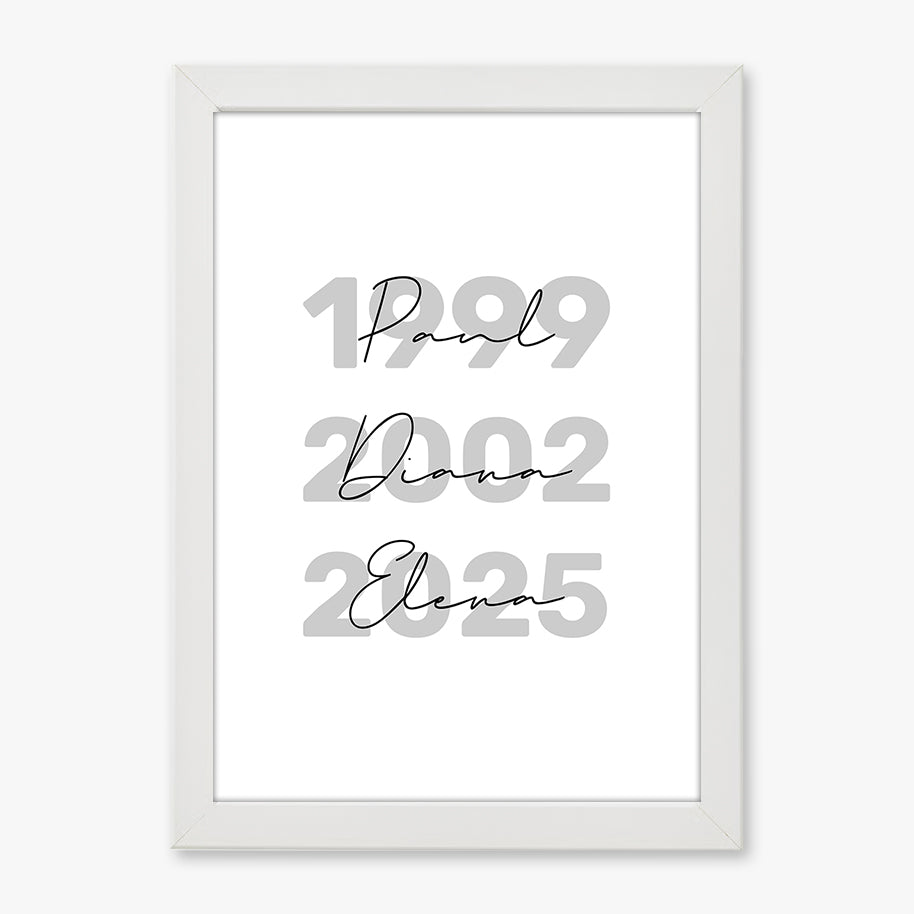 Tablou personalizat cu ani și nume – Cadou minimalist pentru familie
