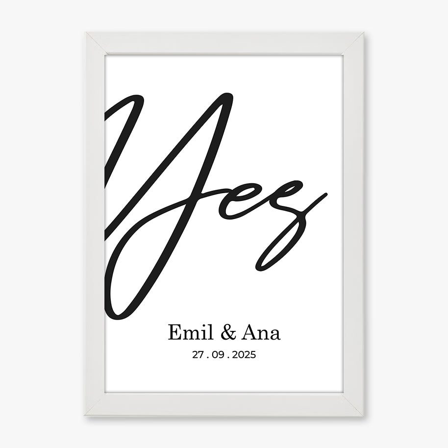 Tablou personalizat logodnă „Yes” – Cadou elegant pentru cupluri și nuntă