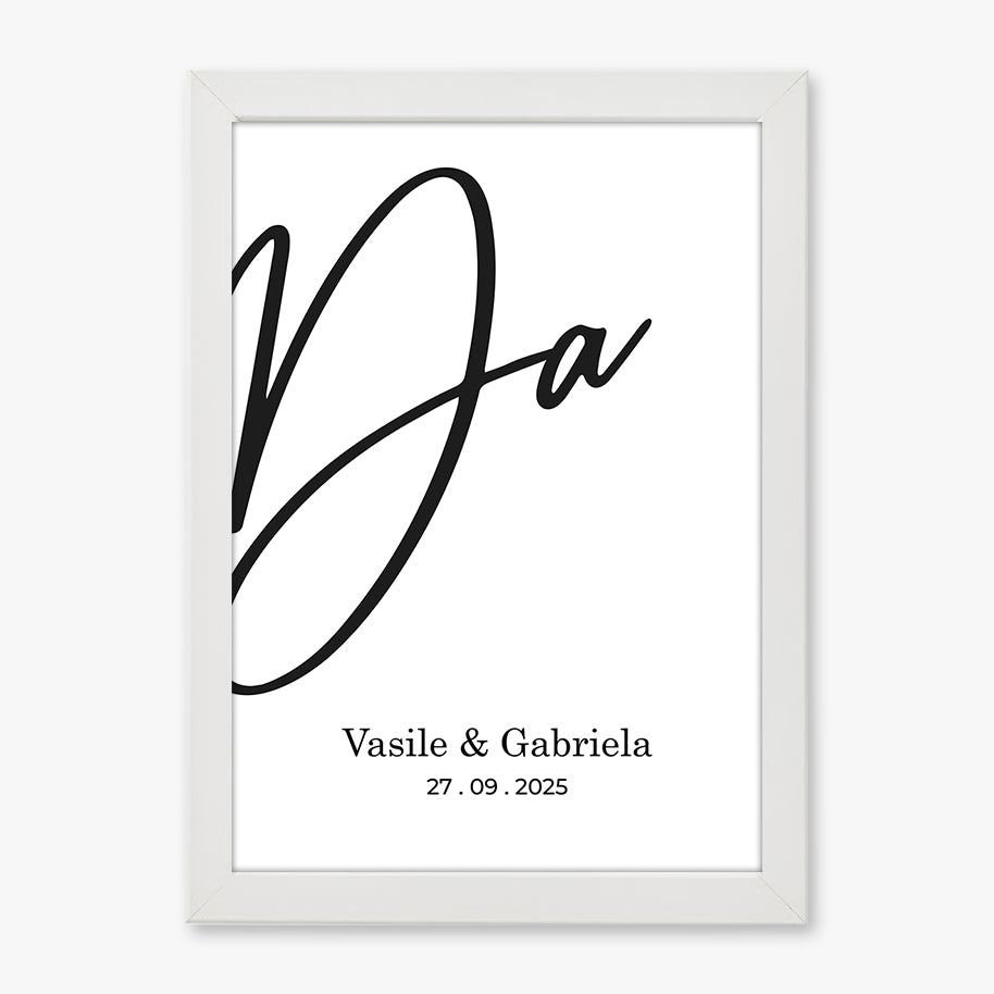 Tablou personalizat „Da” – Cadou elegant pentru logodnă sau nuntă