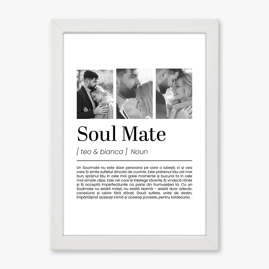 Tablou personalizat „Soul Mate” cu fotografie și text – Cadou romantic pentru cupluri