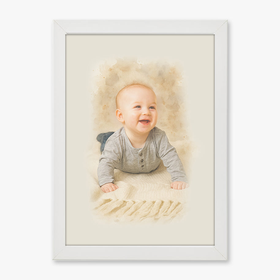 Tablou personalizat bebeluș cu efect acuarelă – Cadou unic pentru botez și baby shower