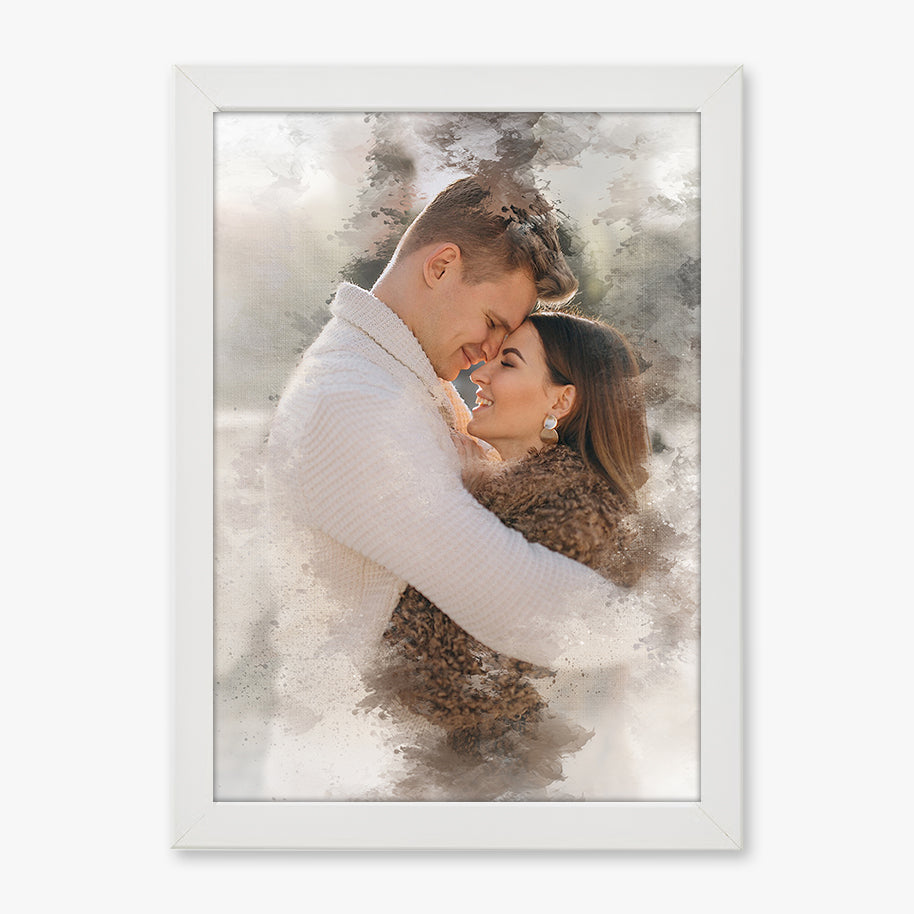 Tablou personalizat cu efect acuarelă și textură pânză – Cadou artistic pentru cupluri și familie