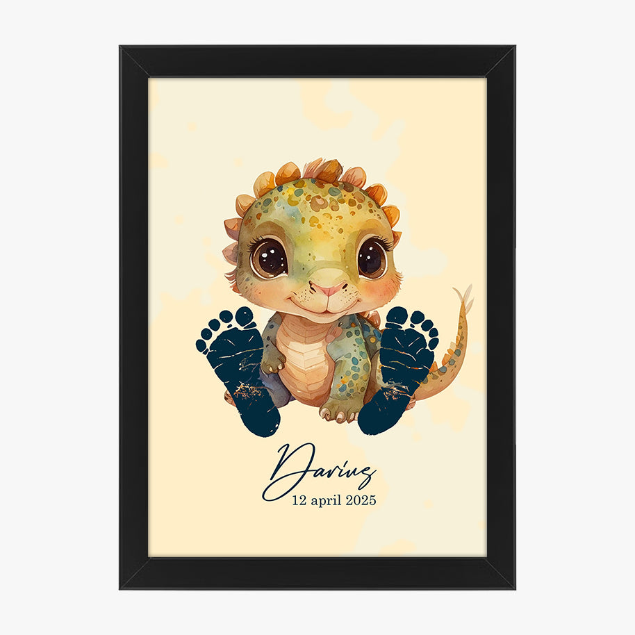Tablou personalizat bebeluș cu dinozaur și amprentă – Cadou unic de botez