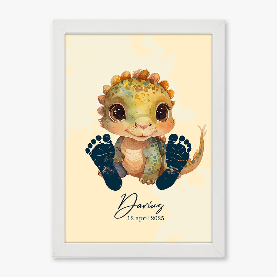 Tablou personalizat bebeluș cu dinozaur și amprentă – Cadou unic de botez