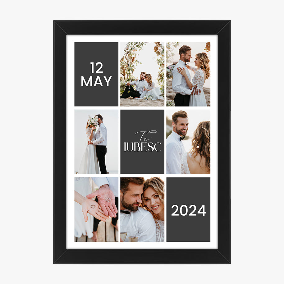 Tablou colaj foto personalizat de nuntă – Decor modern cu data evenimentului și mesaj