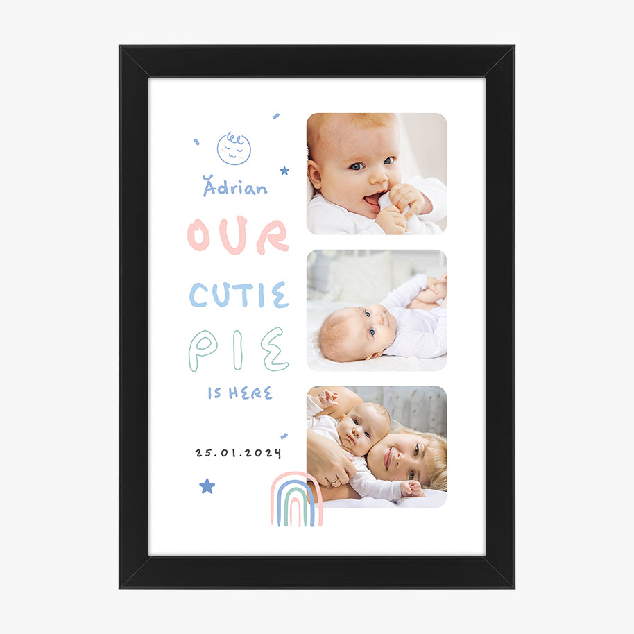 Tablou personalizat bebeluș – Colaj foto cu nume și dată