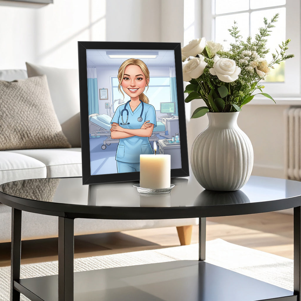 Tablou personalizat caricatură – Asistentă medicală | Cadou amuzant și unic pentru asistente și cadre medicale