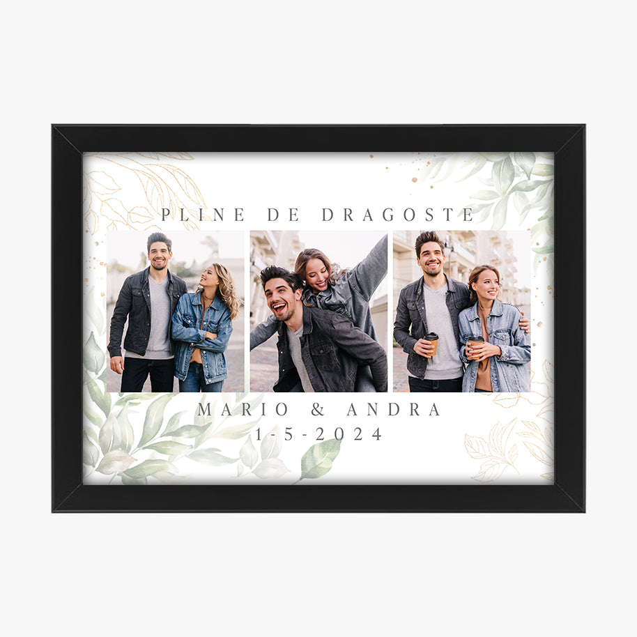 Tablou personalizat pentru cupluri – Colaj foto cu nume și dată