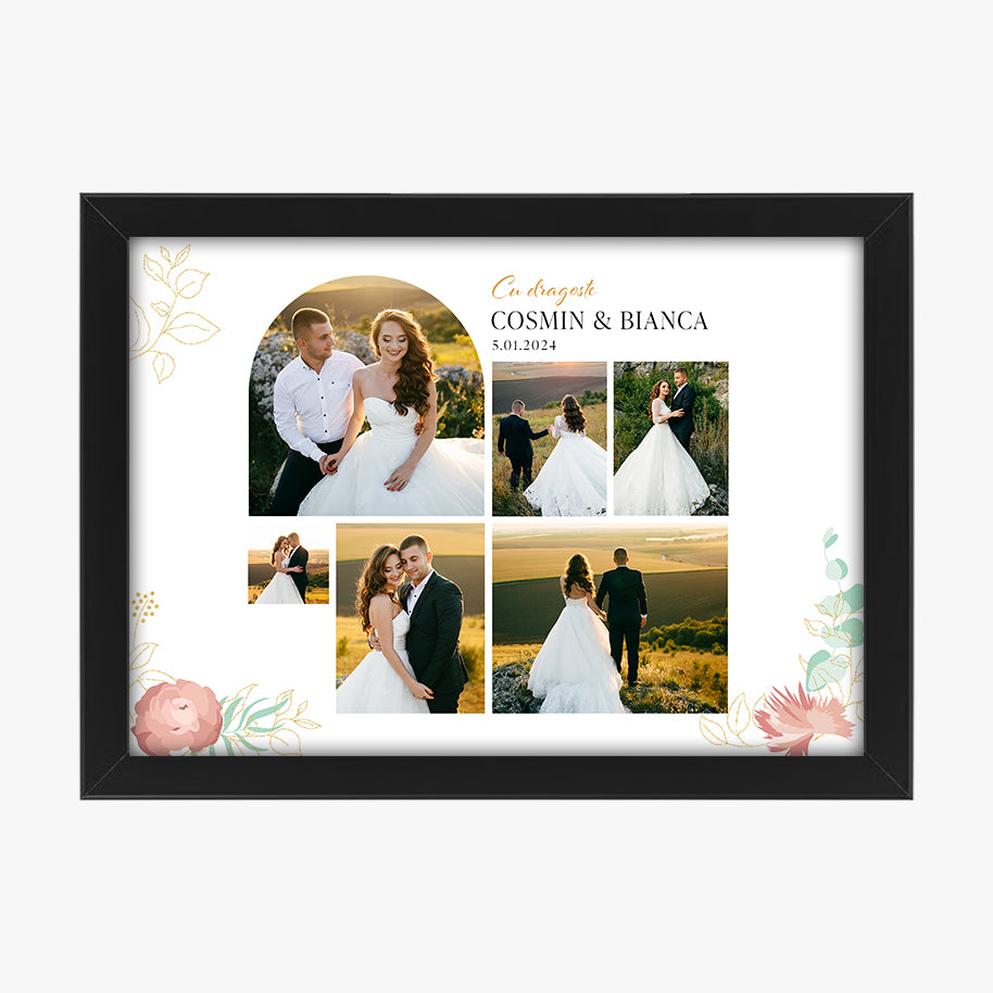 Tablou personalizat de nuntă – Colaj foto cu mirii și data evenimentului