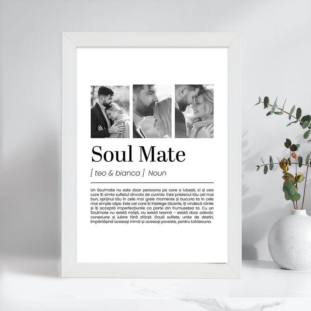 Tablou personalizat „Soul Mate” cu fotografie și text – Cadou romantic pentru cupluri