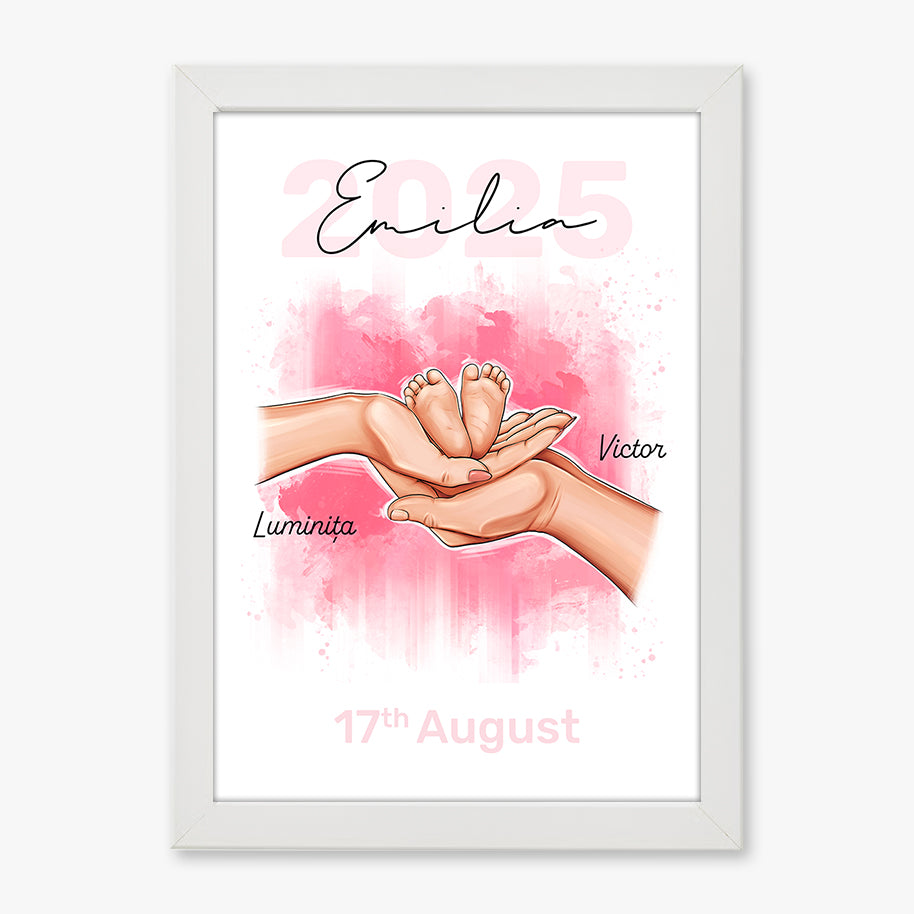 Tablou personalizat bebeluș – cu nume, părinți și dată naștere